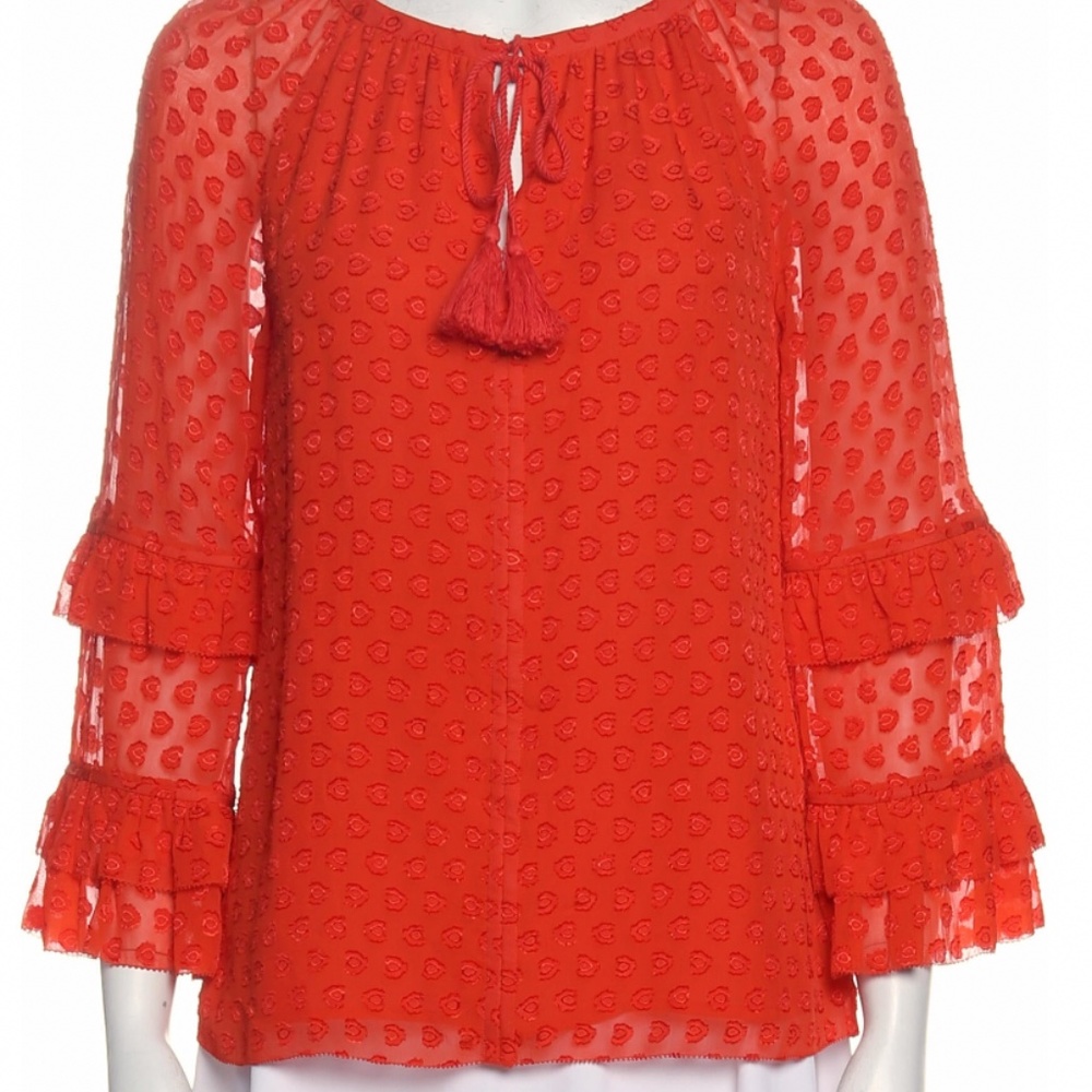 Tory Burch fully lined ruffle sleeve blouse. Never‎ worn